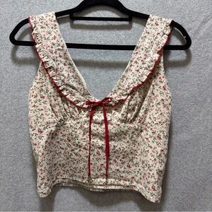 Thirty Thirty LA Floral Cropped V-Neck Ruffle TrimTank Blouse Boho/Cottage Core